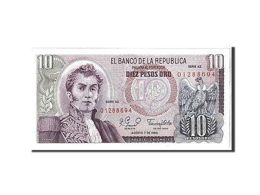 Banknot, 
  
  Kolumbia, 
  
  10 peso Oro