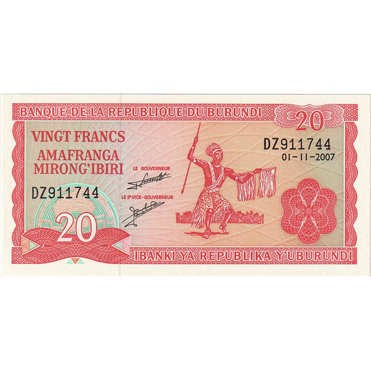 Banknot, 
  
  Burundi, 
  
  20 franków