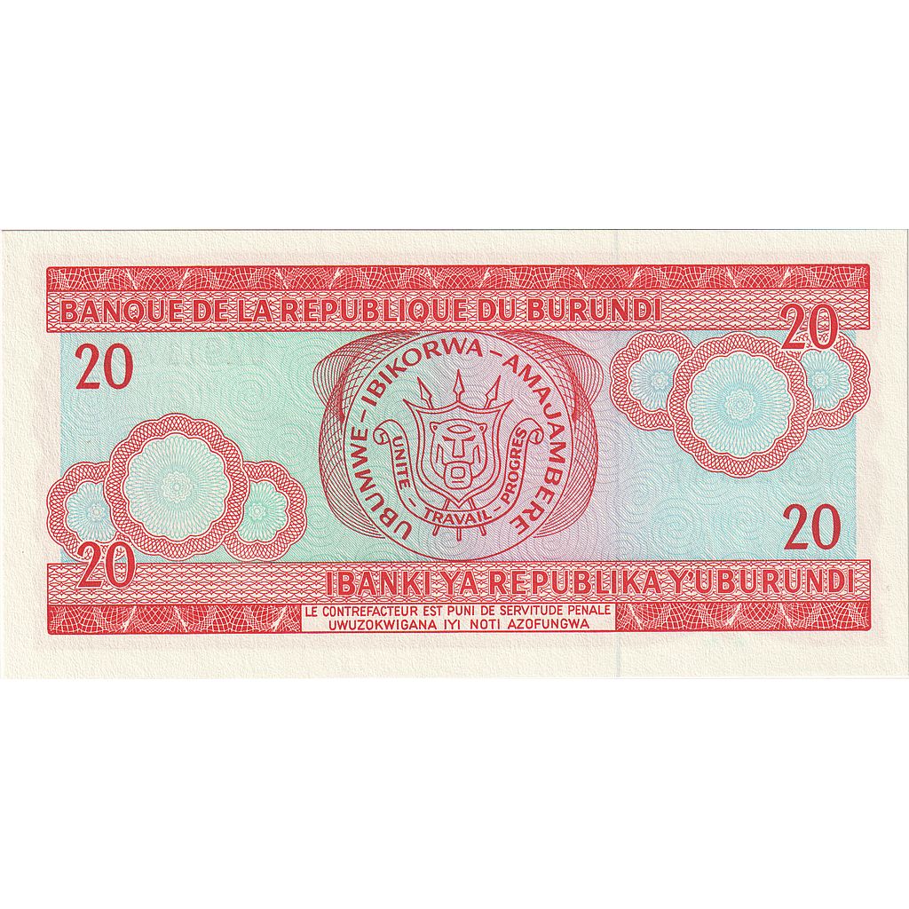 Banknot, 
  
  Burundi, 
  
  20 franków