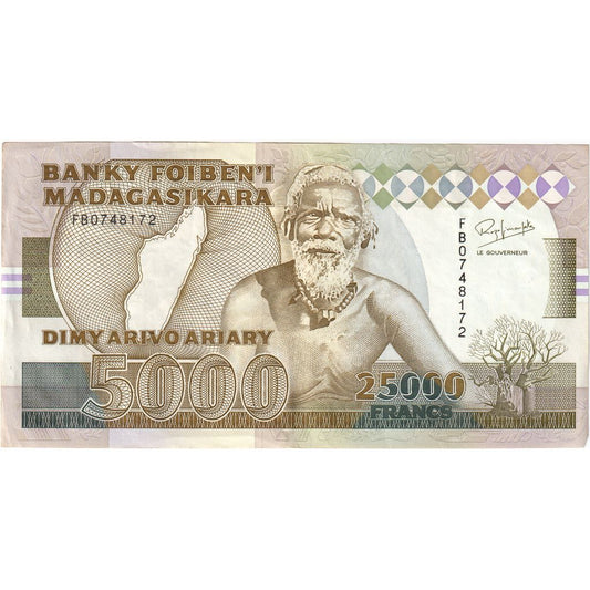 Madagaskar, 
  
  25, 
  
  000 franków = 5000 ariarów