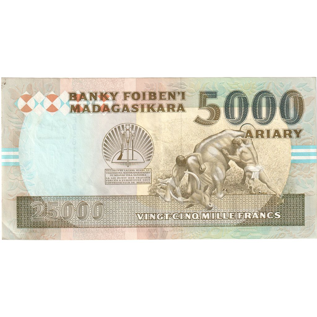 Madagaskar, 
  
  25, 
  
  000 franków = 5000 ariarów