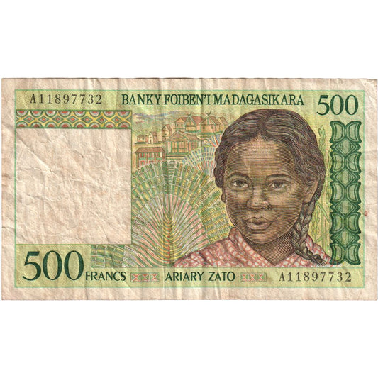 Madagaskar, 
  
  500 franków = 100 ariarów, 
  
  VF(20-25)