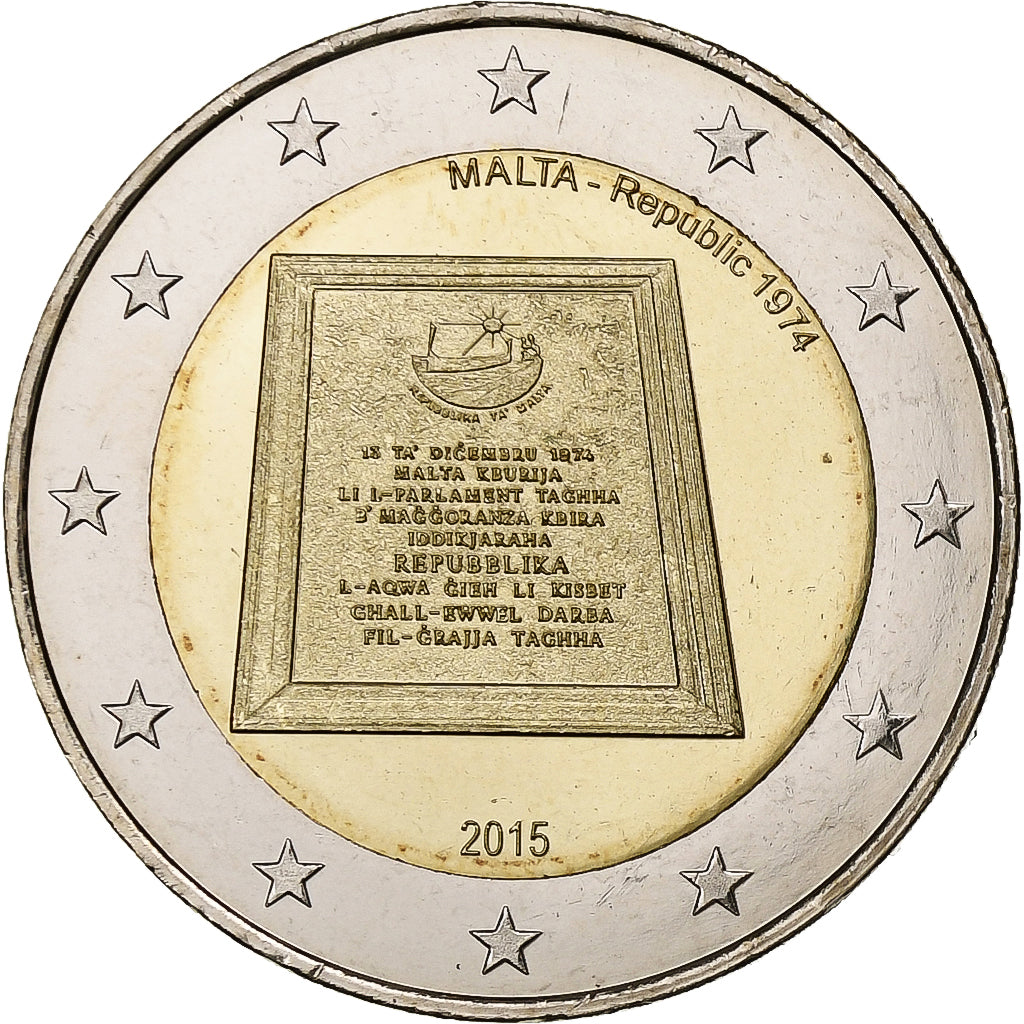 Malta, 
  
  2 euro, 
  
  Republika Malty 1974