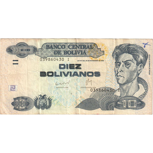 Boliwia, 
  
  10 Boliviano, 
  
  1986