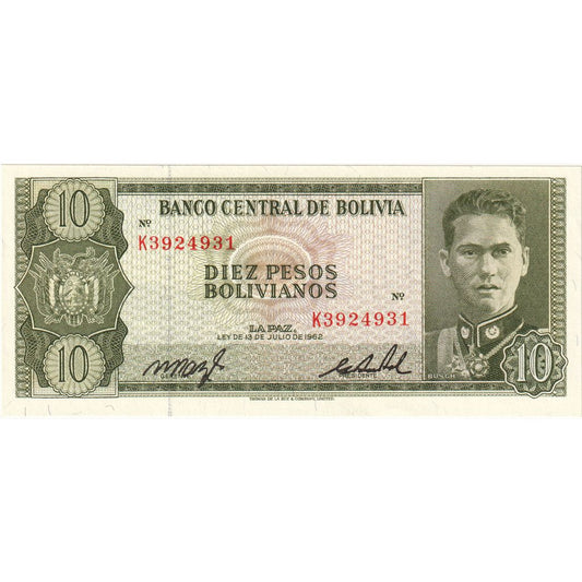 Boliwia, 
  
  10 peso boliviano, 
  
  1962