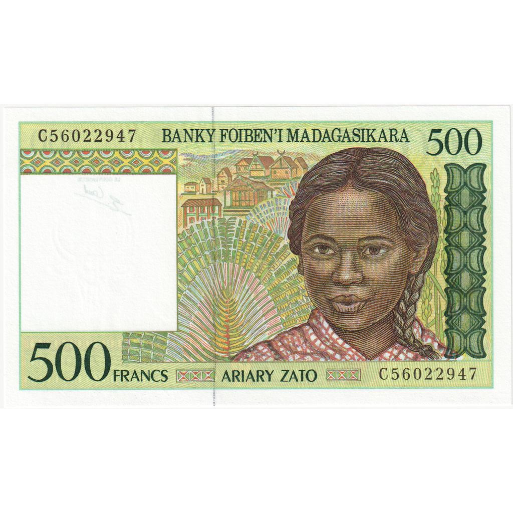 Madagaskar, 
  
  500 franków = 100 ariarów, 
  
  UNC(65-70)