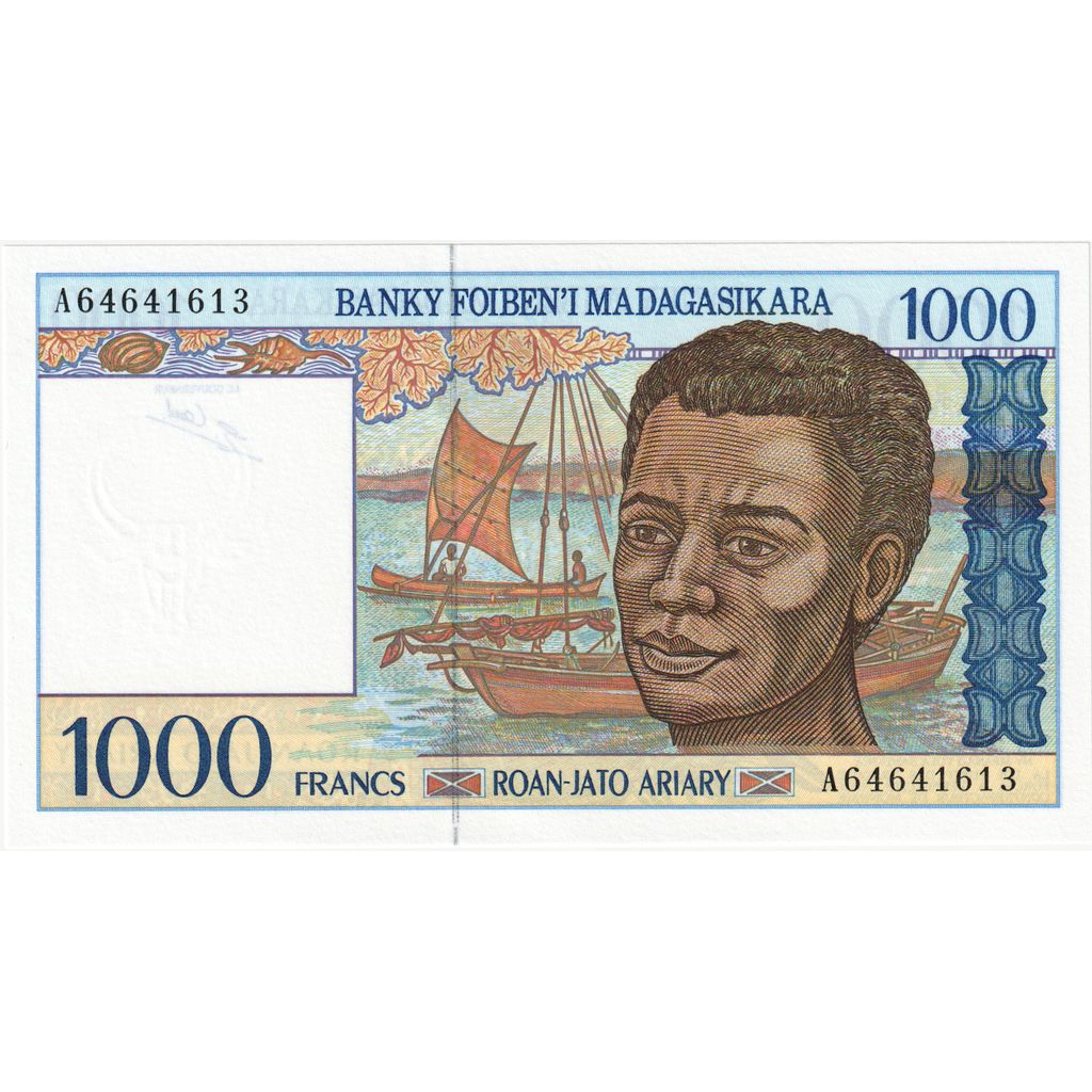 Madagaskar, 
  
  1000 franków = 200 ariarów, 
  
  UNC(65-70)