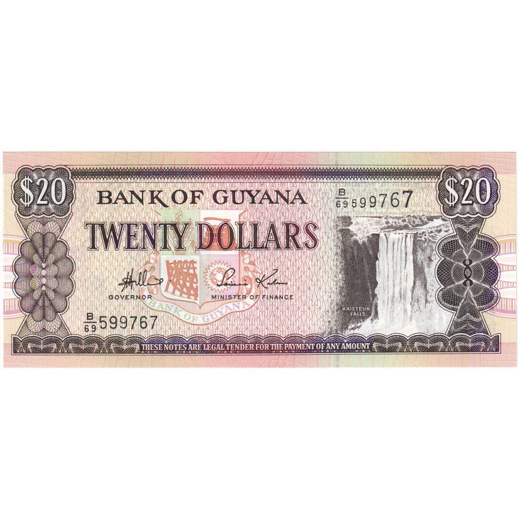 Gujana, 
  
  20 dolarów, 
  
  UNC(65-70)