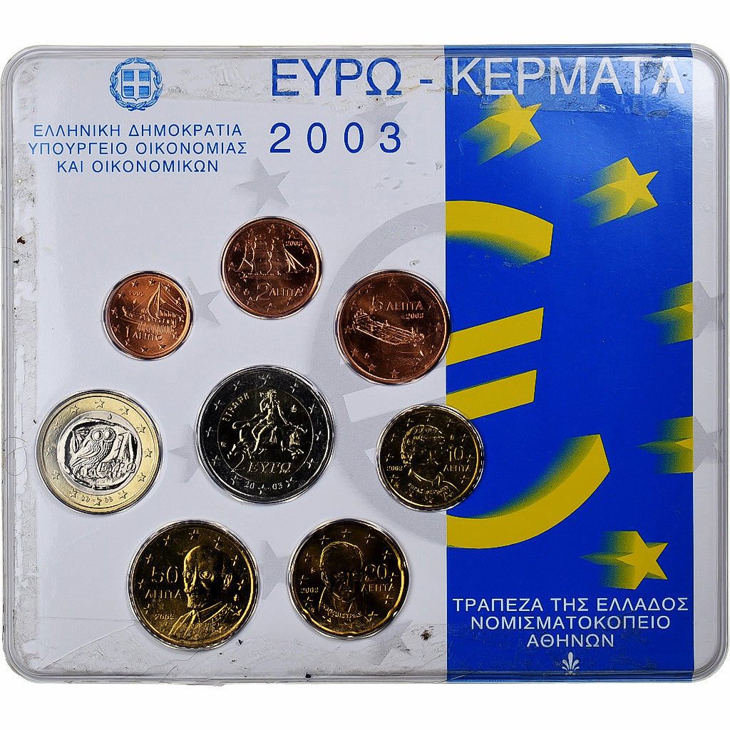 Griechenland, 
  
  Setze 1 ct. - 2 euro, 
  
  Münzkaarte.FDC