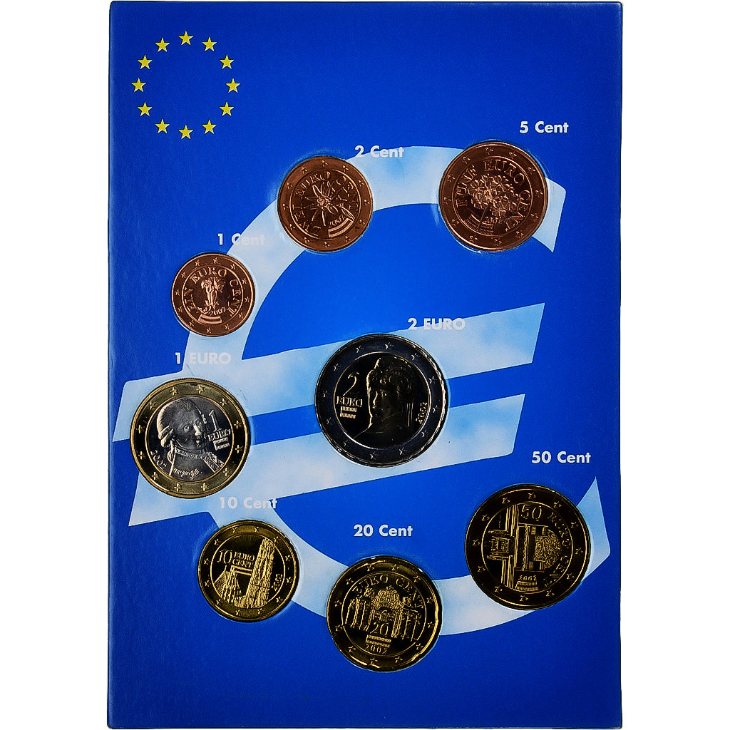 Österreich, 
  
  Setze 1 ct. - 2 euro, 
  
  Zestaw europejski