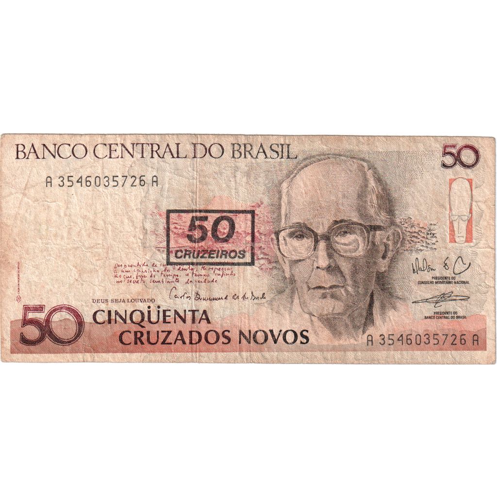 Brazylia, 
  
  50 Cruzeiros na 50 Cruzados Novos, 
  
  VF(30-35)