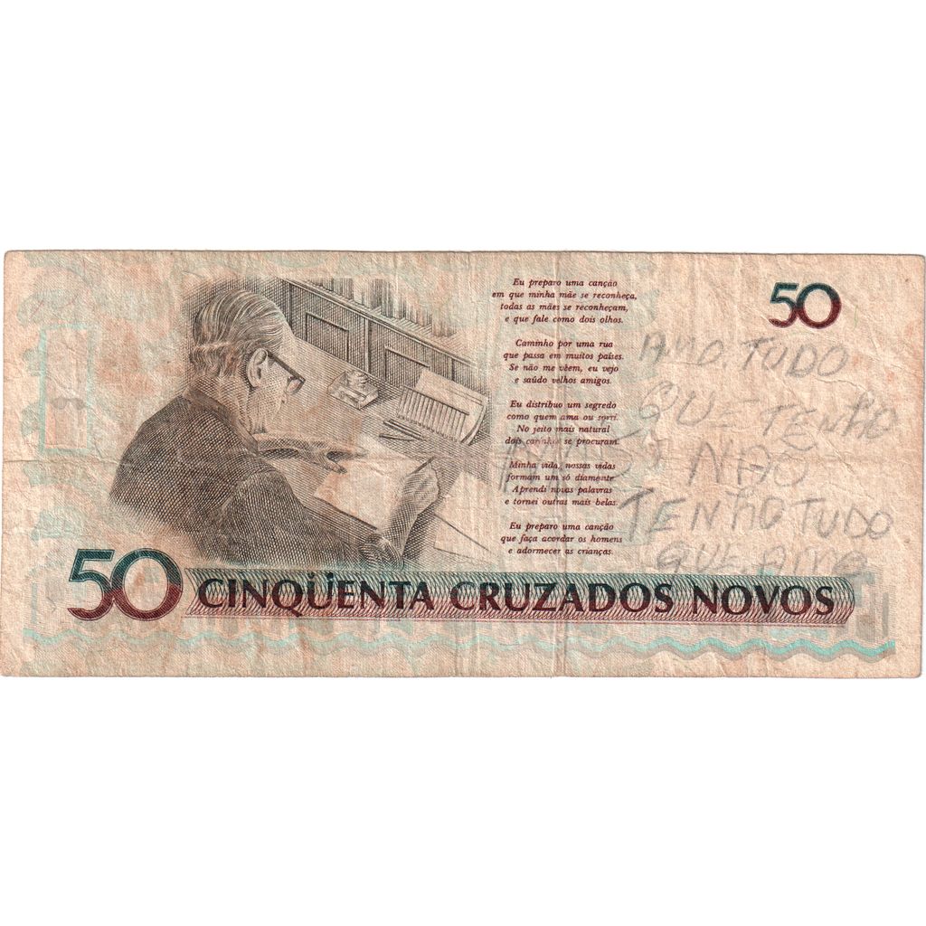 Brazylia, 
  
  50 Cruzeiros na 50 Cruzados Novos, 
  
  VF(30-35)