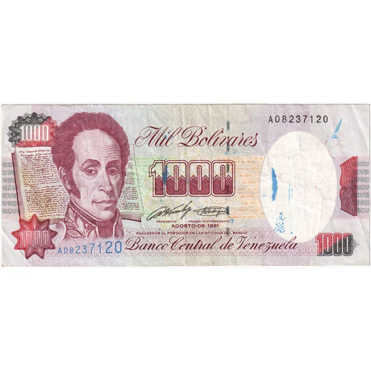 Wenezuela, 
  
  1000 boliwarów, 
  
  1991-08-08