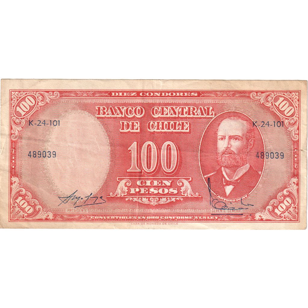 Chile, 
  
  100 peso = 10 kondorów, 
  
  WF(40-45)