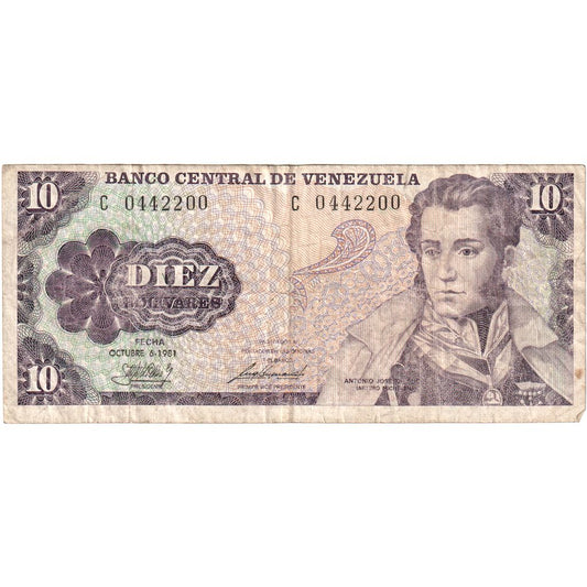 Wenezuela, 
  
  10 boliwarów, 
  
  1981-10-06