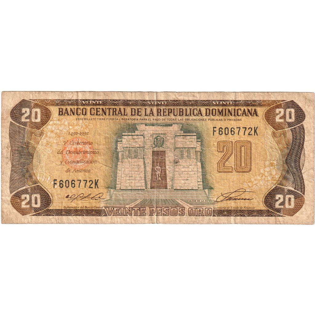 Dominikana, 
  
  20 peso Oro, 
  
  1990