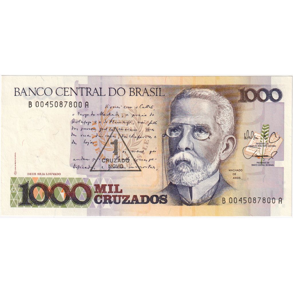 Brazylia, 
  
  1 Cruzado Novo na 1000 Cruzados, 
  
  UNC(63)