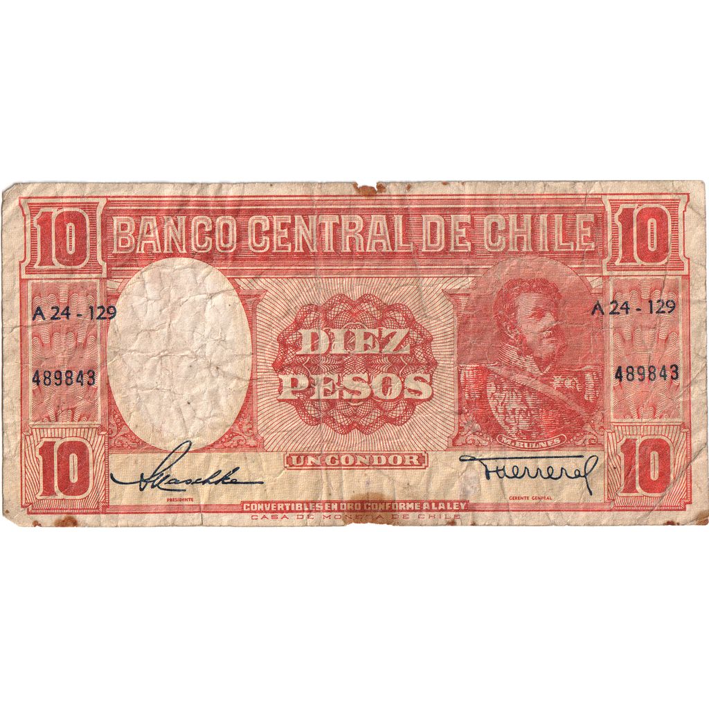 Chile, 
  
  10 peso = 1 kondor, 
  
  VF(20-25)