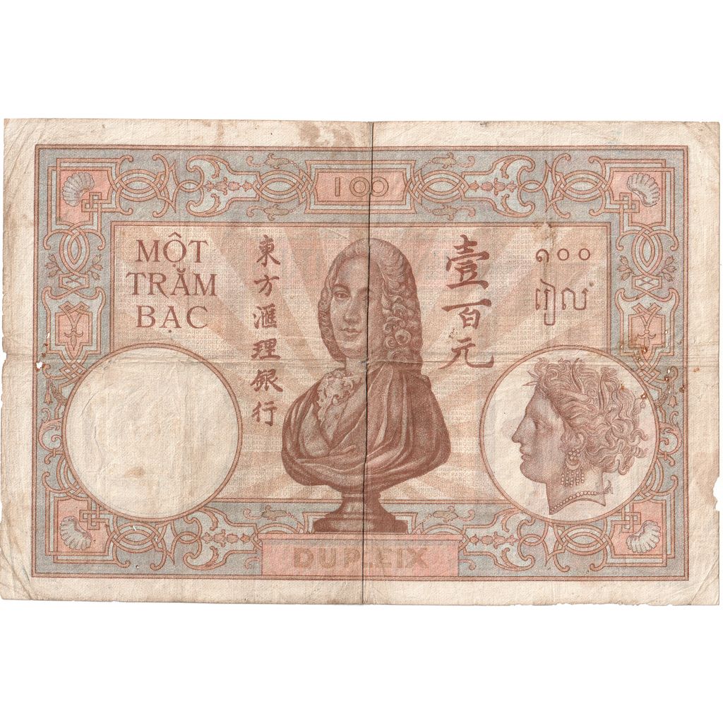 Francuskie Indochiny, 
  
  100 Piastrów, 
  
  VF(20-25)