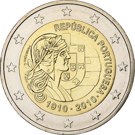 Portugalia, 
  
  2 euro, 
  
  100 Republika Portugalska