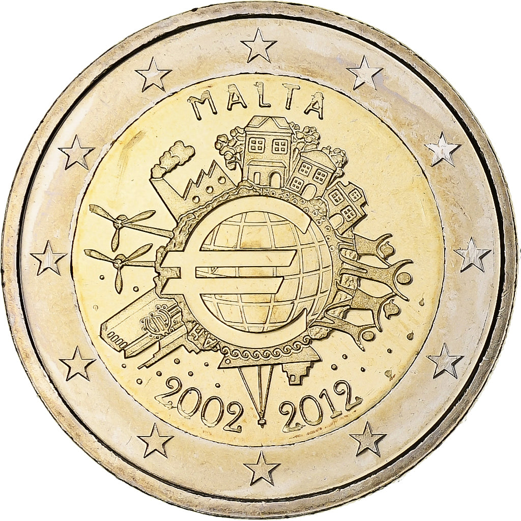 Malta, 
  
  2 euro, 
  
  Einführung in den Euro