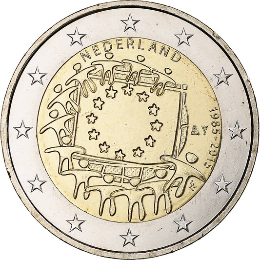 Niederlande, 
  
  2 euro, 
  
  30 Jahre vor dem Drapeau de l'UE