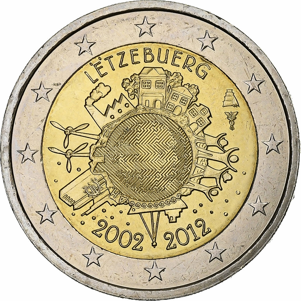 Luksemburg, 
  
  2 euro, 
  
  10 Jahre Euro-Bargeld