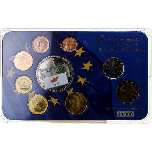 Zypern, 
  
  Setze 1 ct. - 2 Euro + europäische Münze, 
  
  2008