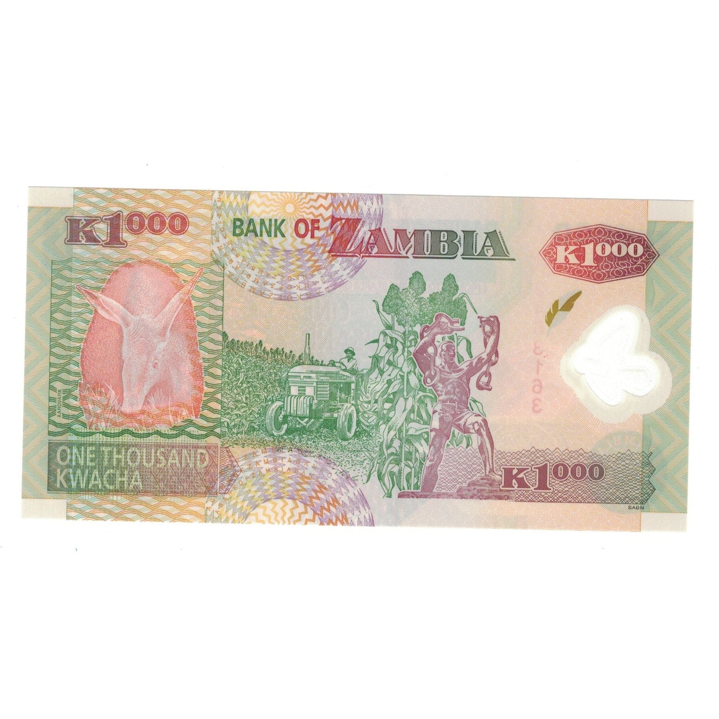 Banknot, 
  
  Zambia, 
  
  1000 Kwacha