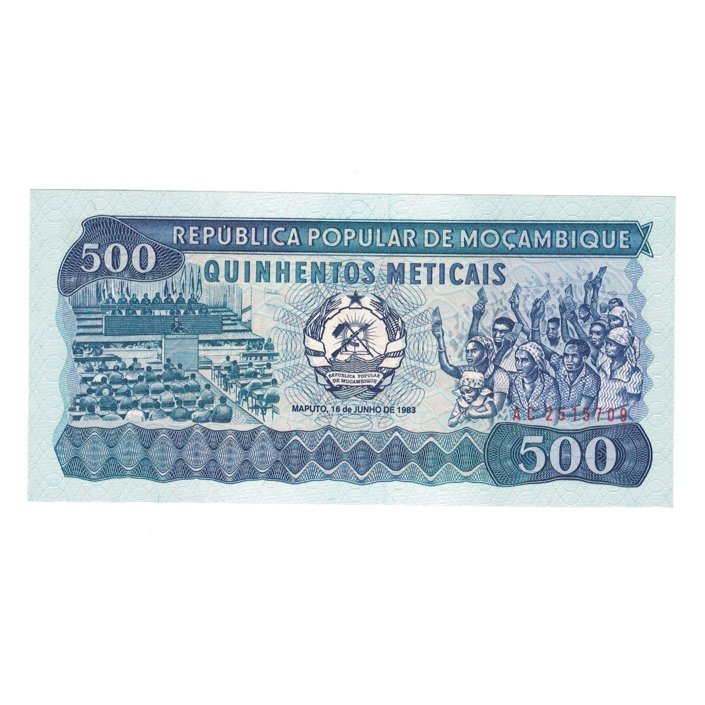 Banknot, 
  
  Mozambik, 
  
  500 Metyjczyków