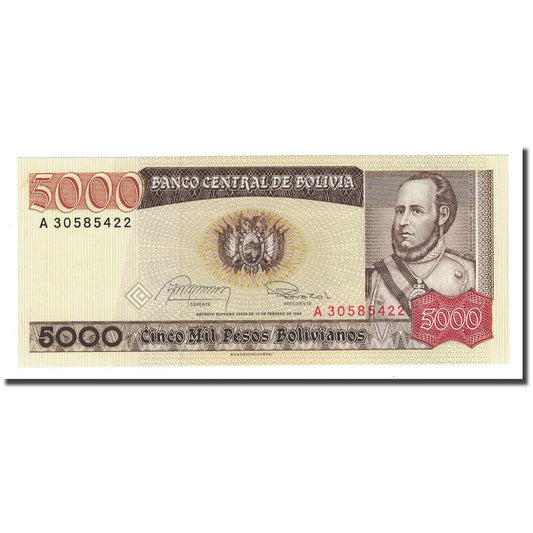 Banknot, 
  
  Boliwia, 
  
  Boliviano 5000 peso