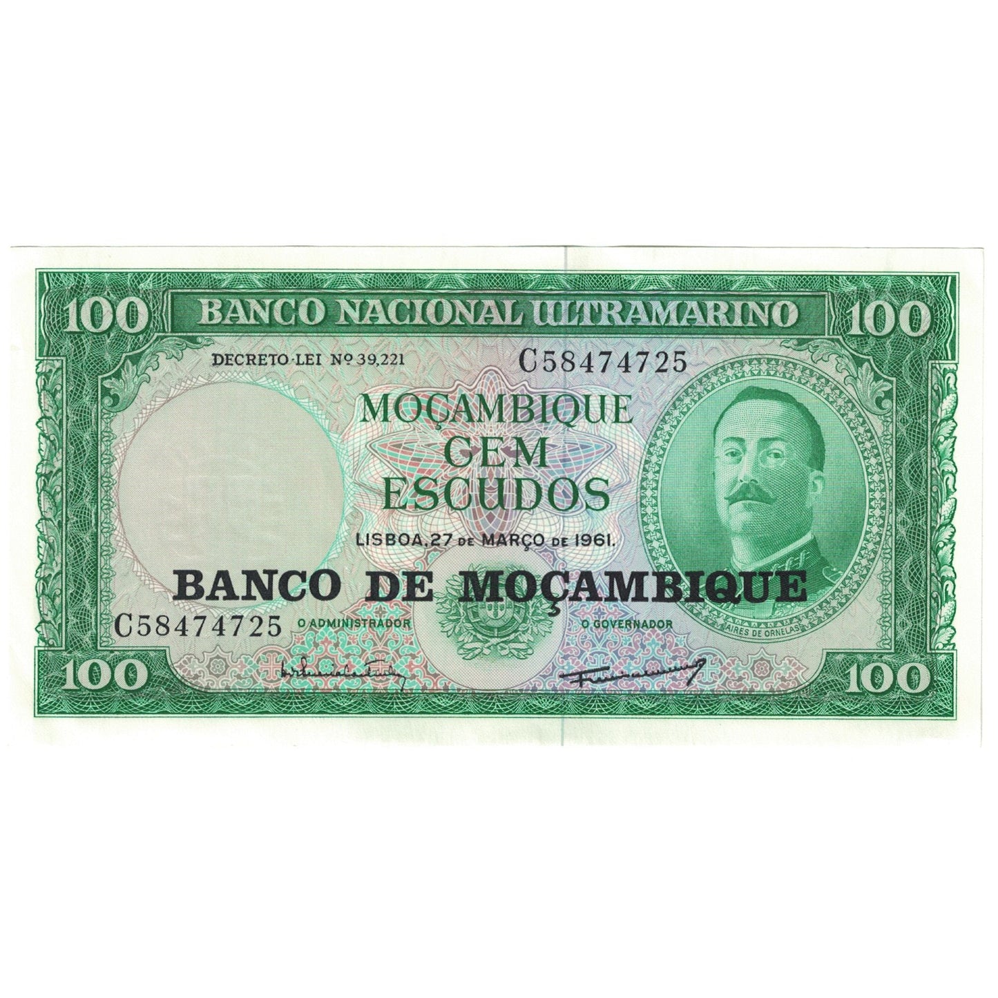 Banknot, 
  
  Mozambik, 
  
  100 escudo