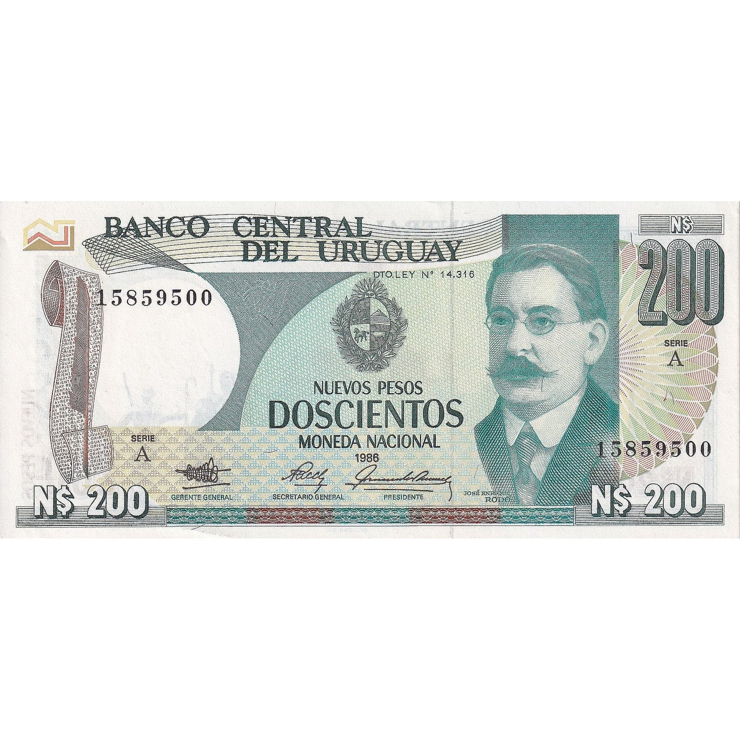 Urugwaj, 
  
  200 Nuevos Peso, 
  
  1986