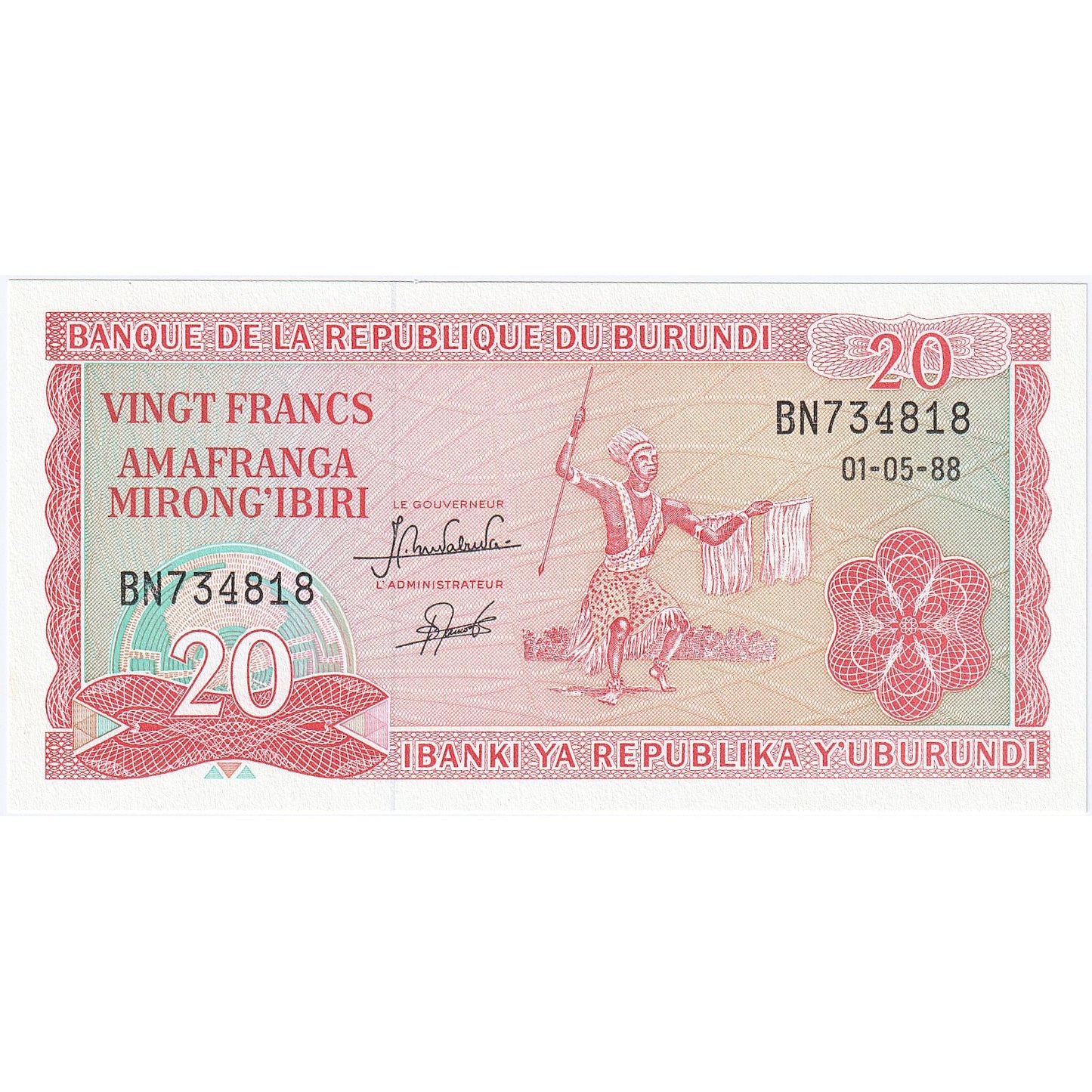 Burundi, 
  
  20 franków, 
  
  1988