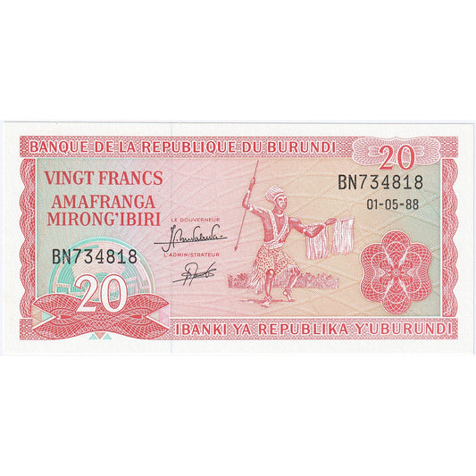 Burundi, 
  
  20 franków, 
  
  1988