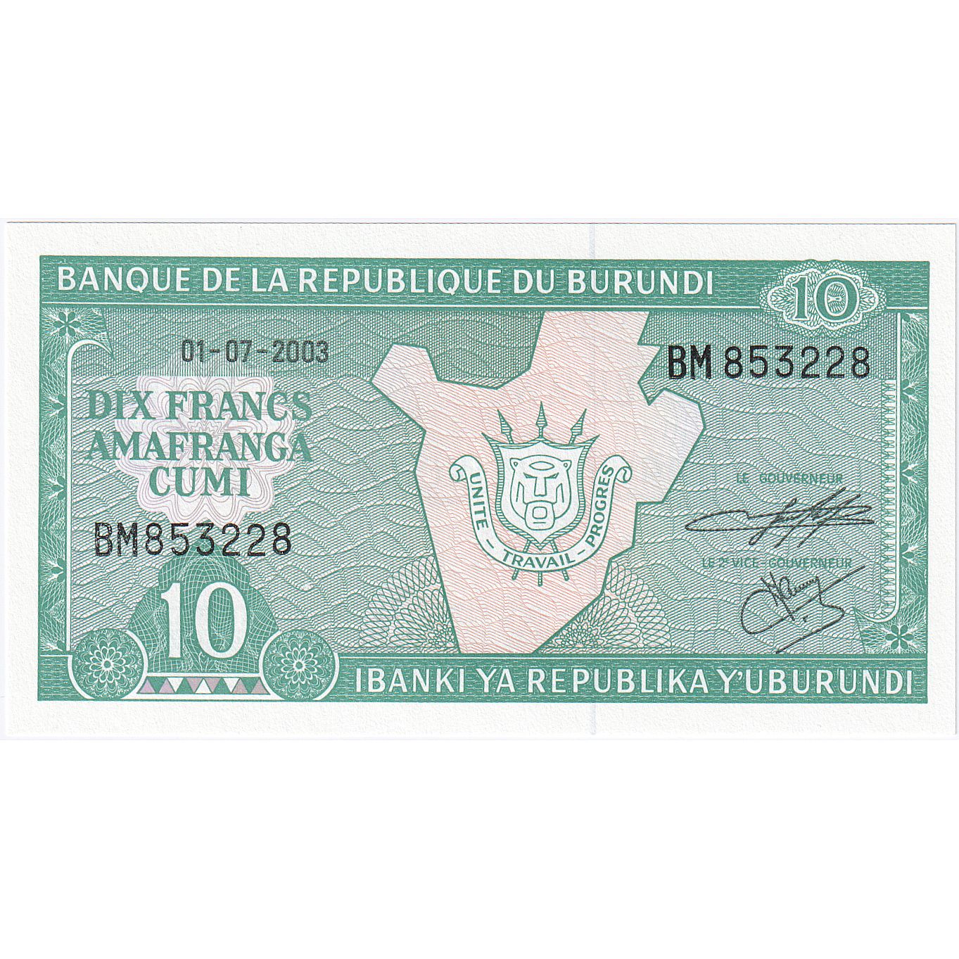 Burundi, 
  
  10 franków, 
  
  2003