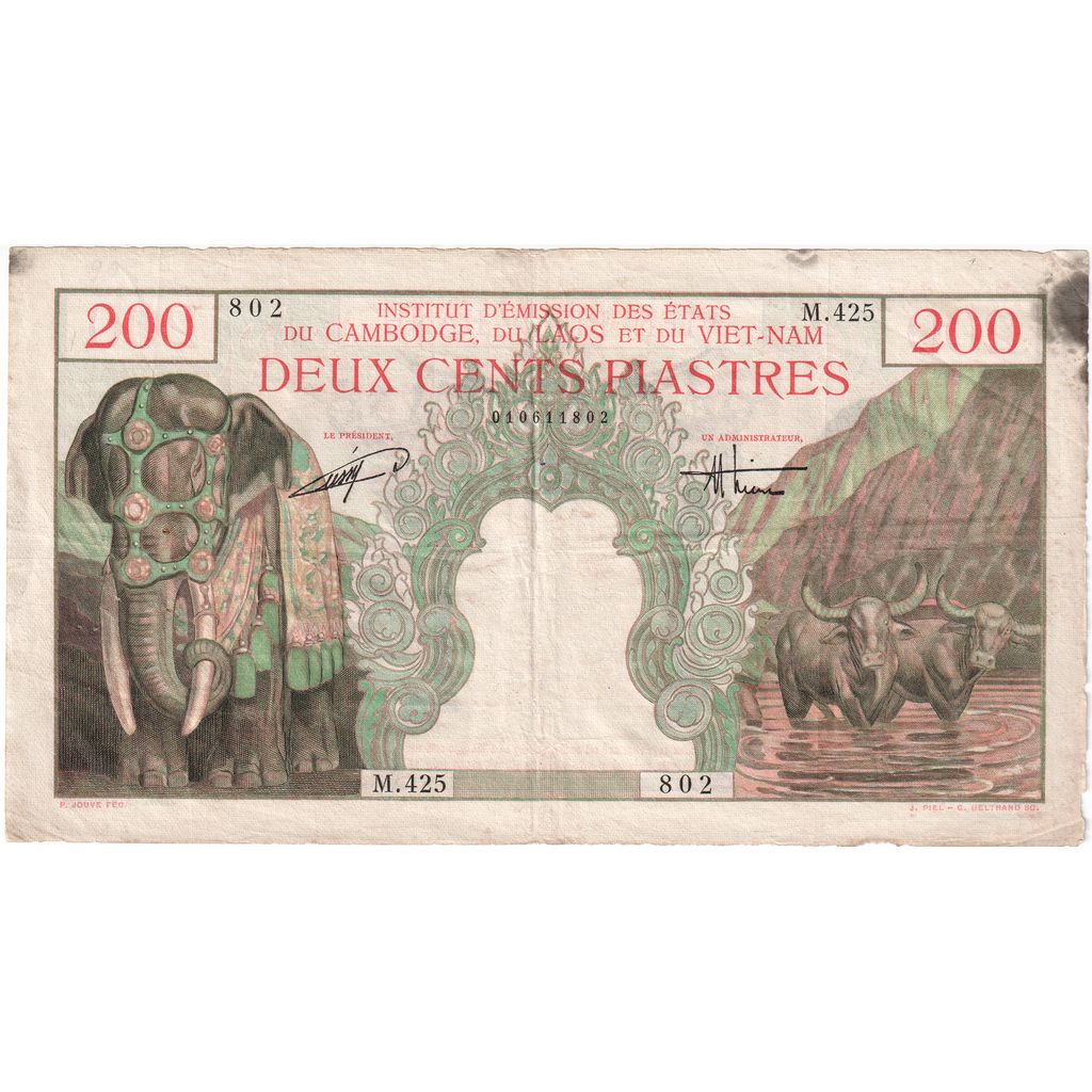 INDOCHINA FRANCUSKA, 
  
  200 Piastrów = 200 Rieli, 
  
  BEZ DATY 1953