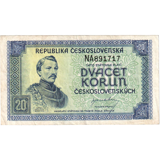 Czechosłowacja, 
  
  20 koron, 
  
  VF(20-25)