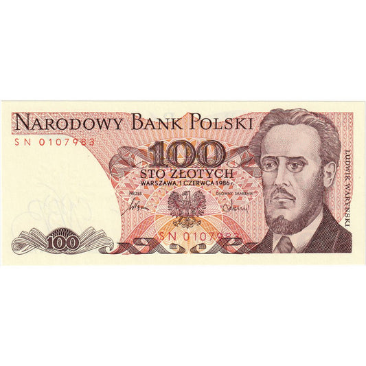 Polska, 
  
  100 złotych, 
  
  1986-06-01