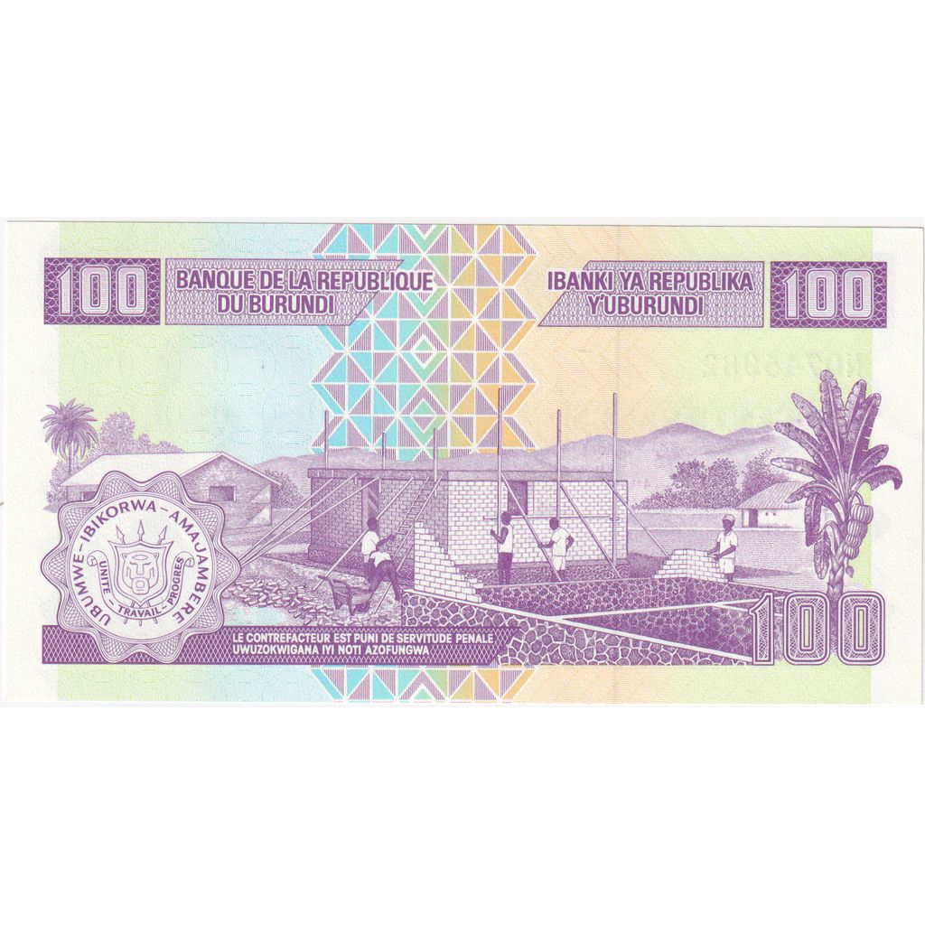 Burundi, 
  
  100 franków, 
  
  UNC(65-70)