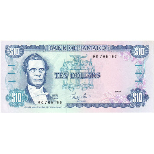 Jamajka, 
  
  10 dolarów, 
  
  1987-09-01