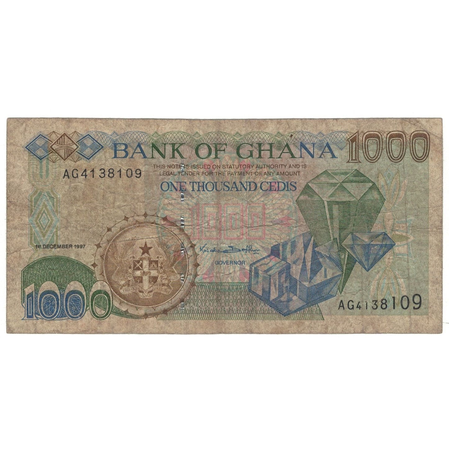 Banknot, 
  
  Ghana, 
  
  1000 Cedisów