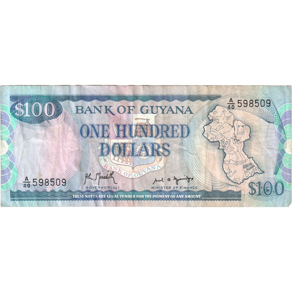 Gujana, 
  
  100 dolarów, 
  
  VF(20-25)