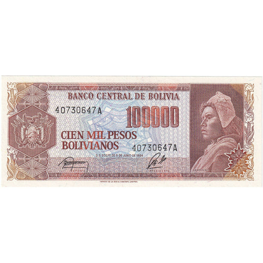 Boliwia, 
  
  100, 
  
  000 peso boliviano