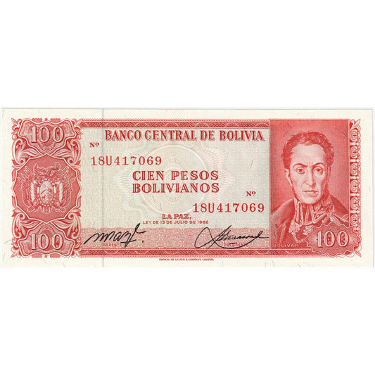 Boliwia, 
  
  100 peso boliviano, 
  
  1962