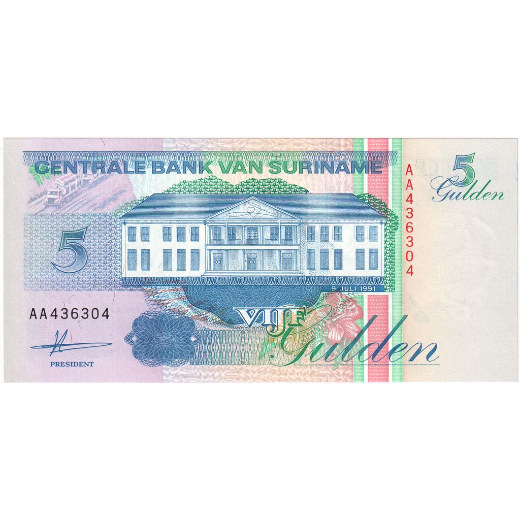 Surinam, 
  
  5 Guldenów, 
  
  1991-07-09