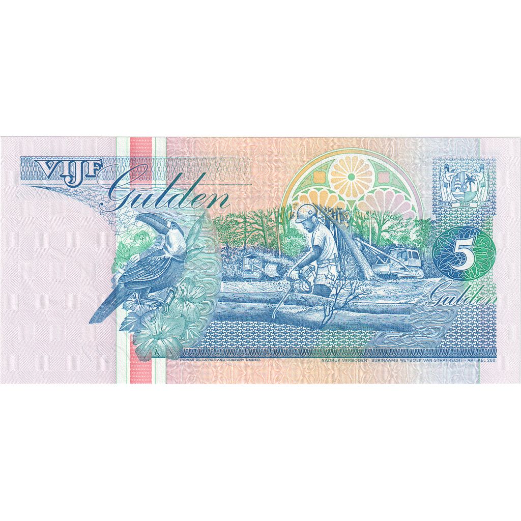 Surinam, 
  
  5 Guldenów, 
  
  1991-07-09