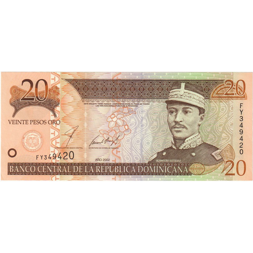 Dominikana, 
  
  20 peso Oro, 
  
  2002