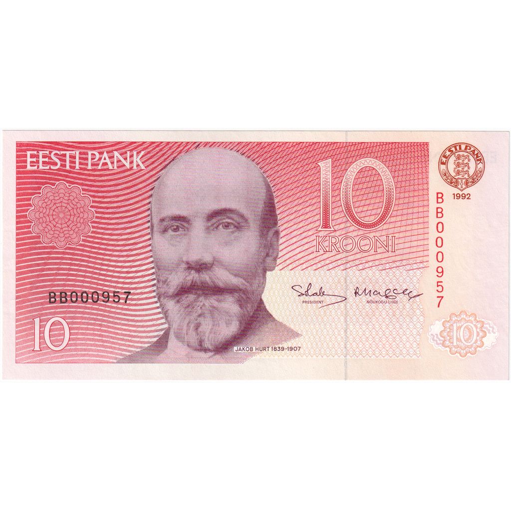 Estonia, 
  
  10 koron, 
  
  1992