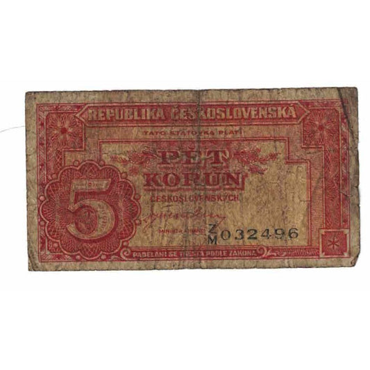 Banknot, 
  
  Czechosłowacja, 
  
  5 koron